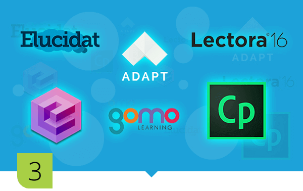 Logos of Adapt, Evolve, gomo, Elucidat, Captivate and Lectora